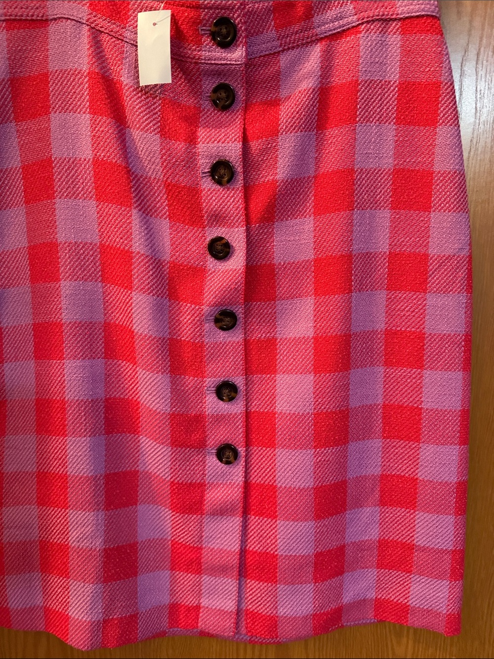 Ann Taylor Pink and Red Check Button-Front Midi Skirt